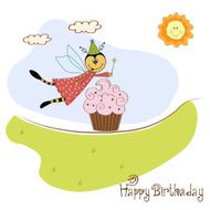 Childish birthday card with funny dressed bee N3