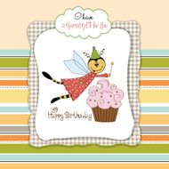 Childish birthday card with funny dressed bee N4