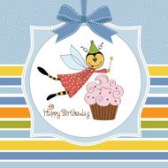 Childish birthday card with funny dressed bee N5