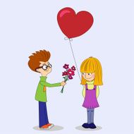 Ð¡ute boy giving flower to girl- Illustration