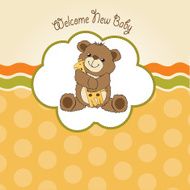 baby shower card with teddy bear and his toy