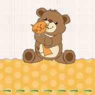 childish greeting card with teddy bear and his toy N2