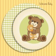 baby shower card with teddy bear and his toy N3