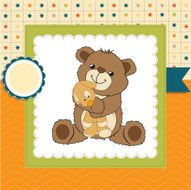 childish greeting card with teddy bear and his toy N6