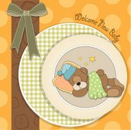 baby shower card with sleeping teddy bear
