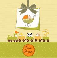baby shower card with cute stroller N3
