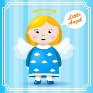 Bright holiday background with small funny angel