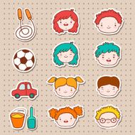 Doodle kids faces icons