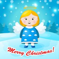 Bright Christmas background with small funny angel