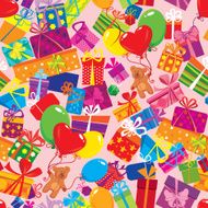 Seamless pattern with colorful gift boxes presents balloons