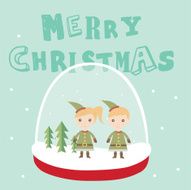 Boy and girl in elf costume inside a christmas globe