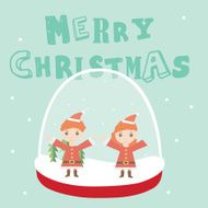 Boy and girl in santa costume inside a christmas globe