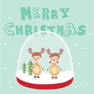 Boy and girl reindeer costume in christmas globe