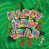 Abstract Happy New Year green background with fir tree branches