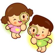 Magnifying glass looking boys and girls Vector Character