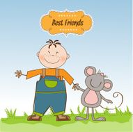little boy walks with his best friends N5