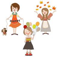 set of three happy girls isolated on white background