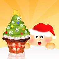 Child eating Christmas cupcake