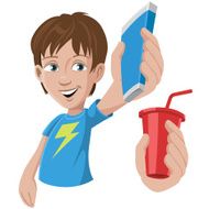 Boy Mascot Cartoon Holding Up Chocolate Bar