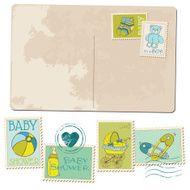 Vintage Baby Boy Arrival Postcard - for design or scrapbook