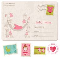 Baby Girl Shower Card with set of stamps