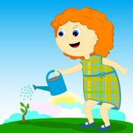 redhead girl pours a tree