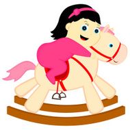 girl rides a horse-rocking chair