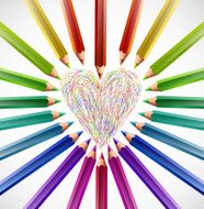 Painted heart with color pencils Vector