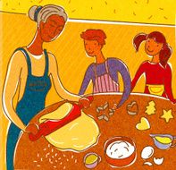 mother and children making cookies