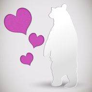 Vector paper cut greeting card with bear and heart
