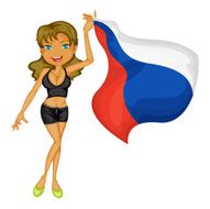 smiling girl with a national flag of Russia