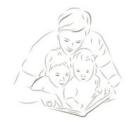 Father and sons reading a book