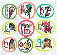 Cute colorful cartoon alphabet from I to Q