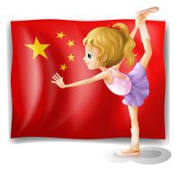 Gymnast in front of the Chinese flag