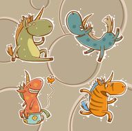 Funny unicorns of different colors