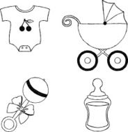 Uncolored four baby stuff icons