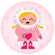 Cute Eskimo girl holding heart isolated on white