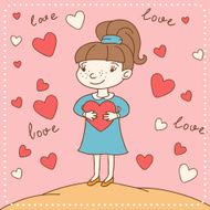 Vintage Valentine&#039;s day card of girl with heart