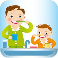 Boy and father Brushing Teeth