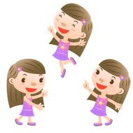 cute girl showing jumping and pointing
