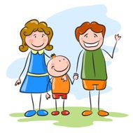 Happy family on the sky background
