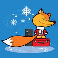 fox with suitcases in winter