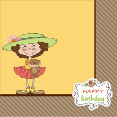 cute birthday greeting card with girl and her teddy bear N13