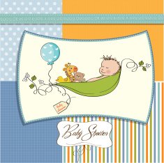 little boy sleeping in a pea been baby announcement card N21