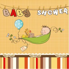 little boy sleeping in a pea been baby announcement card N22