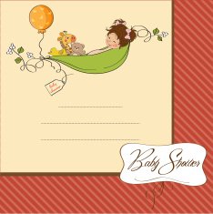 little girl siting in a pea been baby announcement card N2