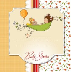 little girl siting in a pea been baby announcement card N6