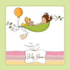 little girl siting in a pea been baby announcement card N11