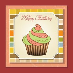 cute happy birthday card with cupcake N12