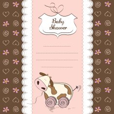 Baby shower card with cute cow toy N5